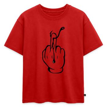 Pour une vraie paix et tranquillité au bord de l’eau ! - Chemise de pêcheur ! - T-shirt enfant oversize en coton biologique Premium - rouge - Devant - AI Model Kid Male (0cm)
