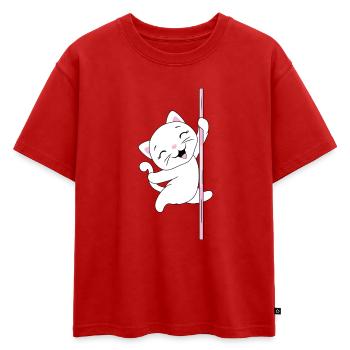 White_cat_is_dancing_on_a_pole - T-shirt enfant oversize en coton biologique Premium - rouge - Devant - AI Model Kid Male (0cm)