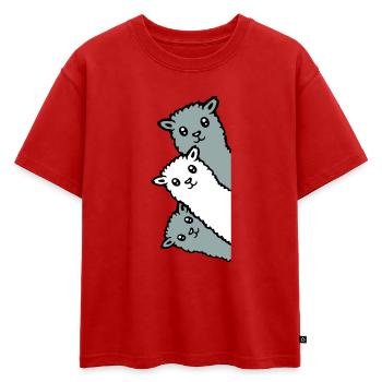 3 Alpacas Llamas Looking Curious Animal Heads Joy - Oversized Kids' Premium Organic T-Shirt - red - Front - AI Model Kid Male (0cm)
