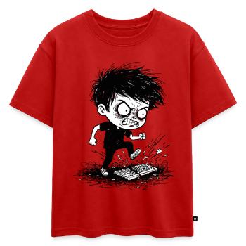 Gamer Colère Clavier Brisé Manga Noir Blan - T-shirt enfant oversize en coton biologique Premium - rouge - Devant - AI Model Kid Male (0cm)