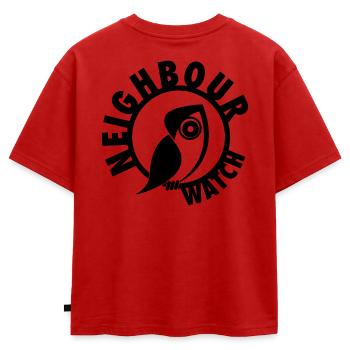 Surveillance des voisins – Urban Owl Surveillance Club - T-shirt enfant oversize en coton biologique Premium - rouge - Dos - AI Model Kid Male (0cm)