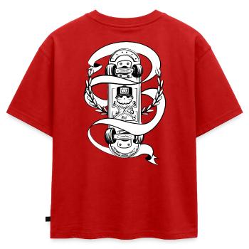 Badge de laurier en forme de crâne à roulettes - T-shirt enfant oversize en coton biologique Premium - rouge - Dos - AI Model Kid Male (0cm)