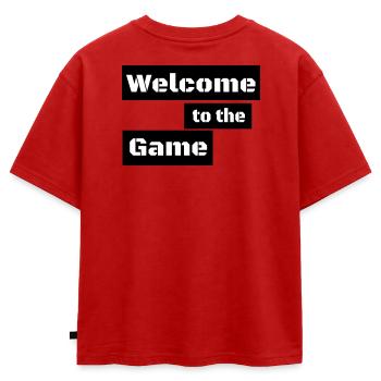 BIENVENUE DANS LE JEU – Déclaration minimale du joueur - T-shirt enfant oversize en coton biologique Premium - rouge - Dos - AI Model Kid Male (0cm)