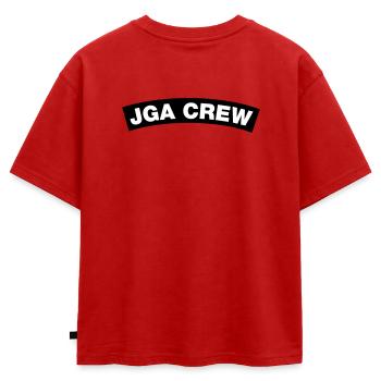 Manteau d’équipage d’enterrement de vie de garçon (conception de capot à bascule MC pour enterrement de vie de garçon) - T-shirt enfant oversize en coton biologique Premium - rouge - Dos - AI Model Kid Male (0cm)
