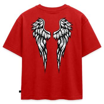 Comic Angel - T-shirt enfant oversize en coton biologique Premium - rouge - Dos - AI Model Kid Male (0cm)