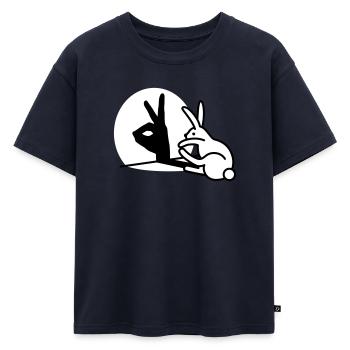 Drôle lapin main ombre projection lapin - T-shirt enfant oversize en coton biologique Premium - bleu marine - Devant - AI Model Kid Male (0cm)