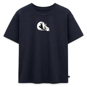 Drôle Lapin main marionnettes d’ombre humour pop art - T-shirt enfant oversize en coton biologique Premium - bleu marine - Devant - AI Model Kid Male (0cm)