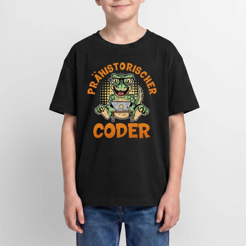 Coding PREHISTORIC CODER Fun Oversized Teens' Premium Organic T-Shirt