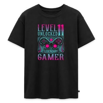 11. Geburtstag Level 11 Gamer Gaming Zocken - Oversized Teenager Premium Organic T-Shirt - Schwarz - Vorne - AI Model Teenager Male light (155cm)