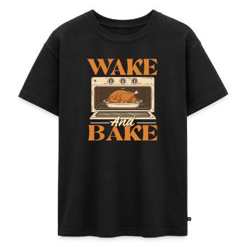 Wake And Bake Funny Thanksgiving Autumn Style - Oversized Teens' Premium Organic T-Shirt - black - Front - AI Model Teenager Male light (155cm)
