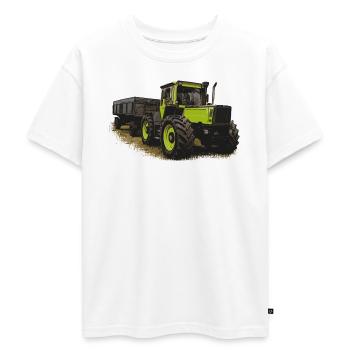 MB trac 1600 turbo avec remorque - T-shirt Premium oversize ado en coton biologique SPREAD - blanc - Devant - AI Model Teenager Male dark (155cm)