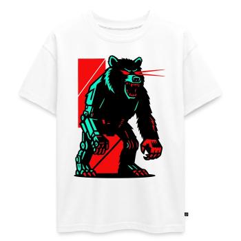 Mecha Techno Bear - Oversized Teens' Premium Organic T-Shirt - white - Front - AI Model Teenager Male dark (155cm)