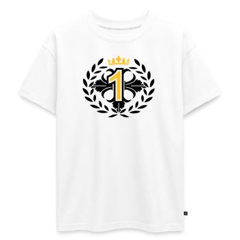 Le numéro un avec une couronne de laurier et la - T-shirt Premium oversize ado en coton biologique SPREAD - blanc - Devant - AI Model Teenager Male dark (155cm)