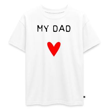 DAD. FATHER'S DAY. HAPPY FATHER'S DAY. HAPPY BIRTHDAY. - Oversized Teens' Premium Organic T-Shirt - white - Front - AI Model Teenager Male dark (155cm)