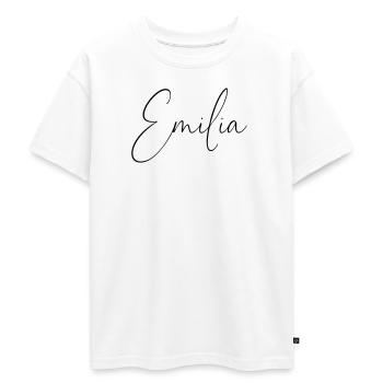 Emilia / Conception d’écriture manuscrite personnalisée - T-shirt Premium oversize ado en coton biologique SPREAD - blanc - Devant - AI Model Teenager Male dark (155cm)