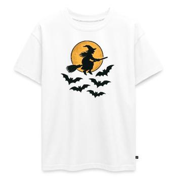 Flying Witch with Bats – Halloween Design - Oversized Teens' Premium Organic T-Shirt - white - Front - AI Model Teenager Male dark (155cm)