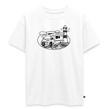 Camping-car au bord de la mer - T-shirt Premium oversize ado en coton biologique SPREAD - blanc - Devant - AI Model Teenager Male dark (155cm)