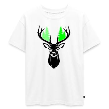 Deer Head Fir Trees Natural Green - Oversized Teens' Premium Organic T-Shirt - white - Front - AI Model Teenager Male dark (155cm)