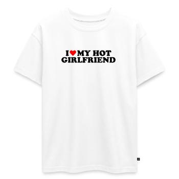 I love my hot girlfriend - Oversized Teens' Premium Organic T-Shirt - white - Front - AI Model Teenager Male dark (155cm)