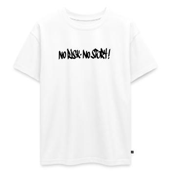 No Risk No Story Motto - Oversized Teens' Premium Organic T-Shirt - white - Front - AI Model Teenager Male dark (155cm)
