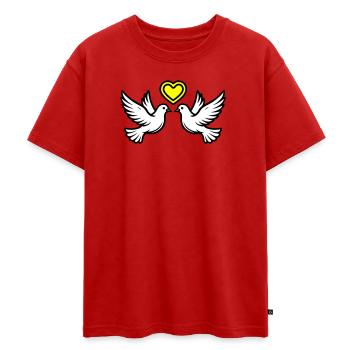 Mariage Colombe Couple Couple Coeur - T-shirt Premium oversize ado en coton biologique SPREAD - rouge - Devant - AI Model Teenager Male dark (155cm)