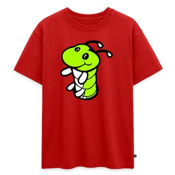 Caterpillar Bottom Hole Cute Smiles Friendly Happy - Oversized Teens' Premium Organic T-Shirt - red - Front - AI Model Teenager Male dark (155cm)