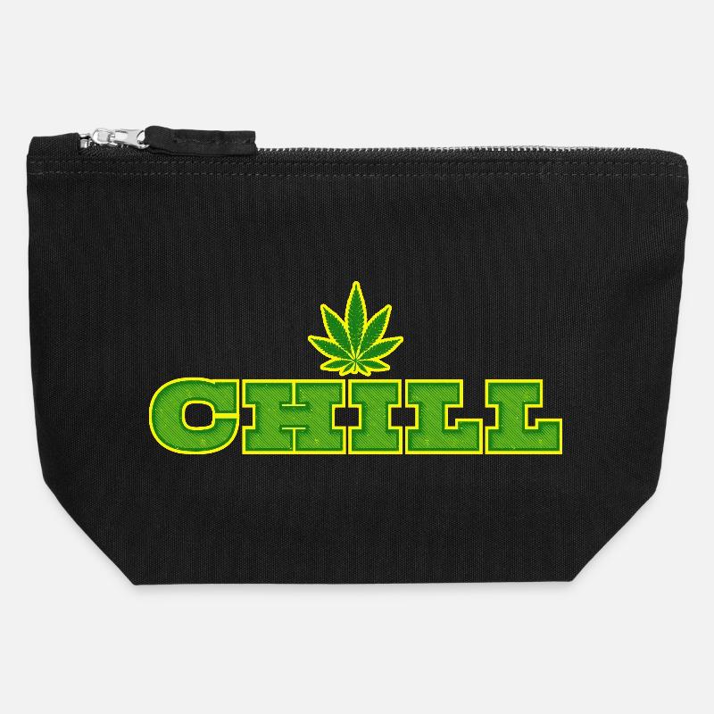 Feuille de cannabis et conception de la typographie Chill - Pochette zippée en toile 12 x 13 cm - noir