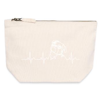 Battement de cœur de carlin minimaliste - Cadeau d’amoureux des chiens - Pochette zippée en toile 12 x 13 cm - blanc naturel - Devant
