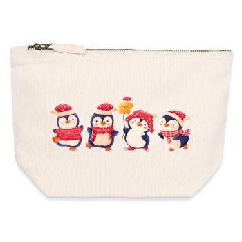 Drôle de pinguin Noël - Pochette zippée en toile 12 x 13 cm - blanc naturel - Devant