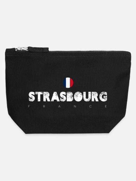 Strasbourg Distressed Flag Typography - Canvas Zip Pouch 12 x 13 cm - black