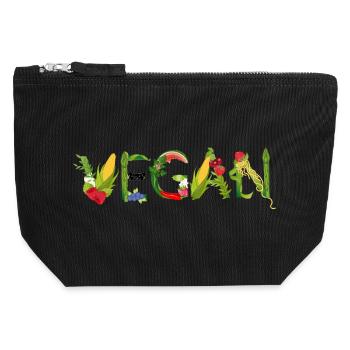 VEGAN Fruit and Vegetable Lettering Illustration - Canvas Zip Pouch 12 x 13 cm - black - Front