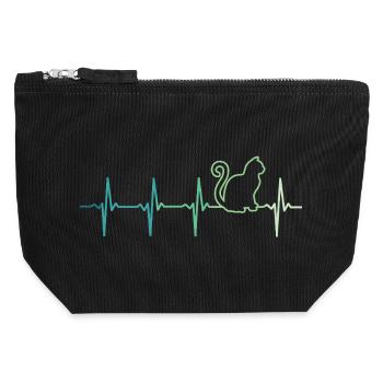 chat battement de coeur chats - Pochette zippée en toile 12 x 13 cm - noir - Devant