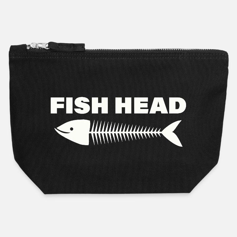 fish head - Canvas Zip Pouch 12 x 13 cm - black