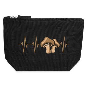 Mushroom Heartbeat – Funny Mushroom Picker Design - Canvas Zip Pouch 12 x 13 cm - black - Front
