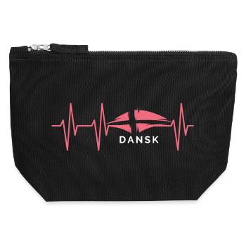 Pulse Dansk Denmark Heartbeat Illustration Graphic - Canvas Zip Pouch 12 x 13 cm - black - Front
