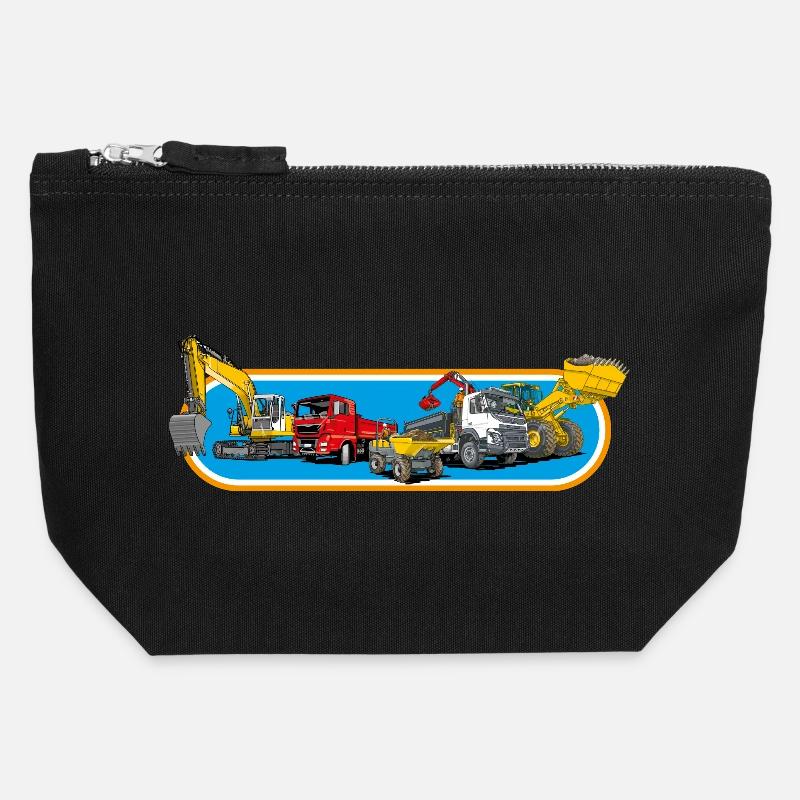 Parc de machines de construction - Pochette zippée en toile 12 x 13 cm - noir