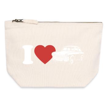 I Love Trabi - Voiture culte de Zwickau - RDA - Pochette zippée en toile 12 x 13 cm - blanc naturel - Devant