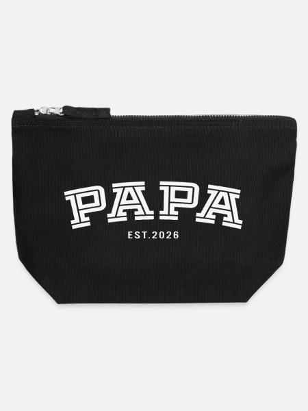 Papa Est. 2026 - Canvas Reißverschluss-Täschchen (12 x 13 cm) - Schwarz