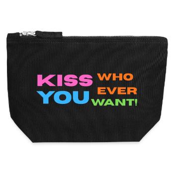 Pride / CSD / LGBTQ+ Design "Kiss" - Canvas Reißverschluss-Täschchen (12 x 13 cm) - Schwarz - Vorne