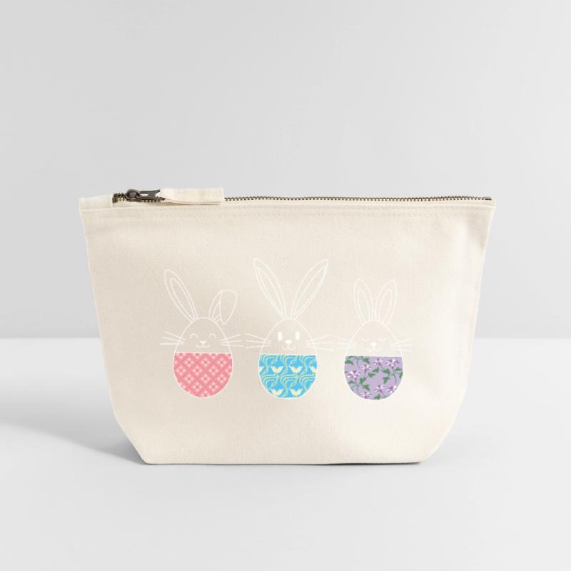 Easter, Cute Easter Bunnies Easter Eggs Drawing Canvas Zip Pouch 12 x 13 cm