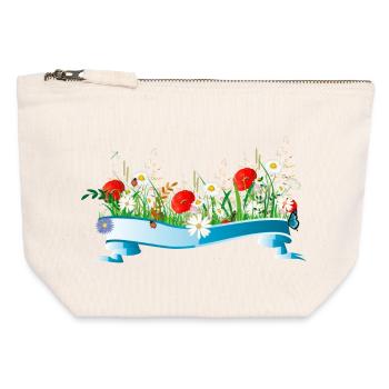 prairie printanière colorée avec des fleurs et des insectes - Pochette zippée en toile 12 x 13 cm - blanc naturel - Devant