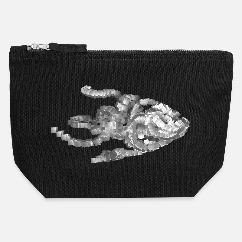 Futuristic Geometric Fish Sculpture - Canvas Zip Pouch 12 x 13 cm - black