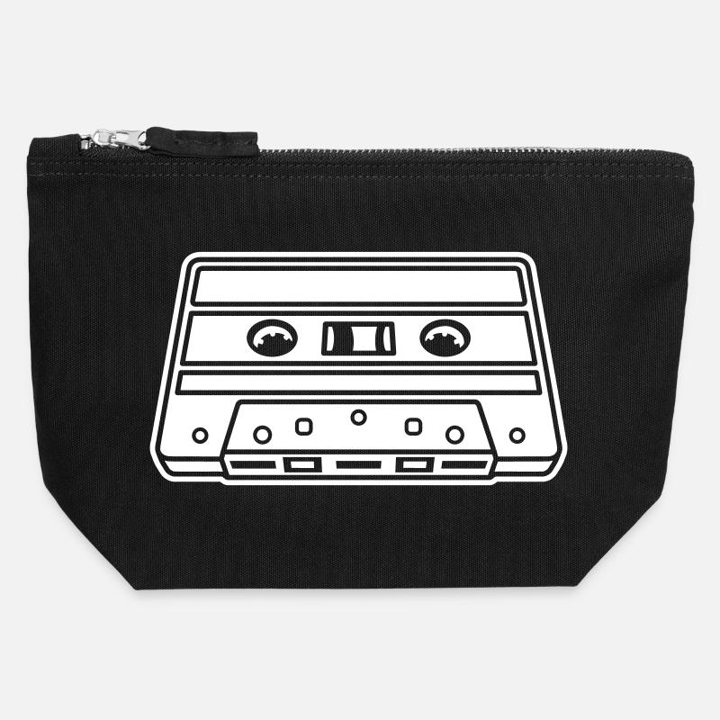 Cassette Perspective – Retro Mixtape Design - Canvas Zip Pouch 12 x 13 cm - black