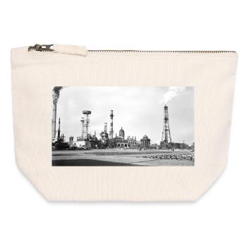Paysage à vapeur industriel rétro - Pochette zippée en toile 12 x 13 cm - blanc naturel - Devant