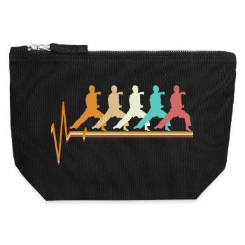 Karate Heartbeat Echo Retro Martial Arts Gift - Canvas Zip Pouch 12 x 13 cm - black - Front
