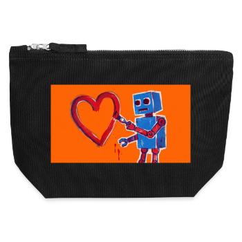 Robot heart on neon orange background - Canvas Zip Pouch 12 x 13 cm - black - Front