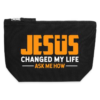 Jesus Ask Me How Christian Faith Cross Design - Canvas Zip Pouch 12 x 13 cm - black - Front