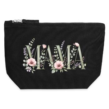 Mama Blüten Typografie Design - Canvas Reißverschluss-Täschchen (12 x 13 cm) - Schwarz - Vorne
