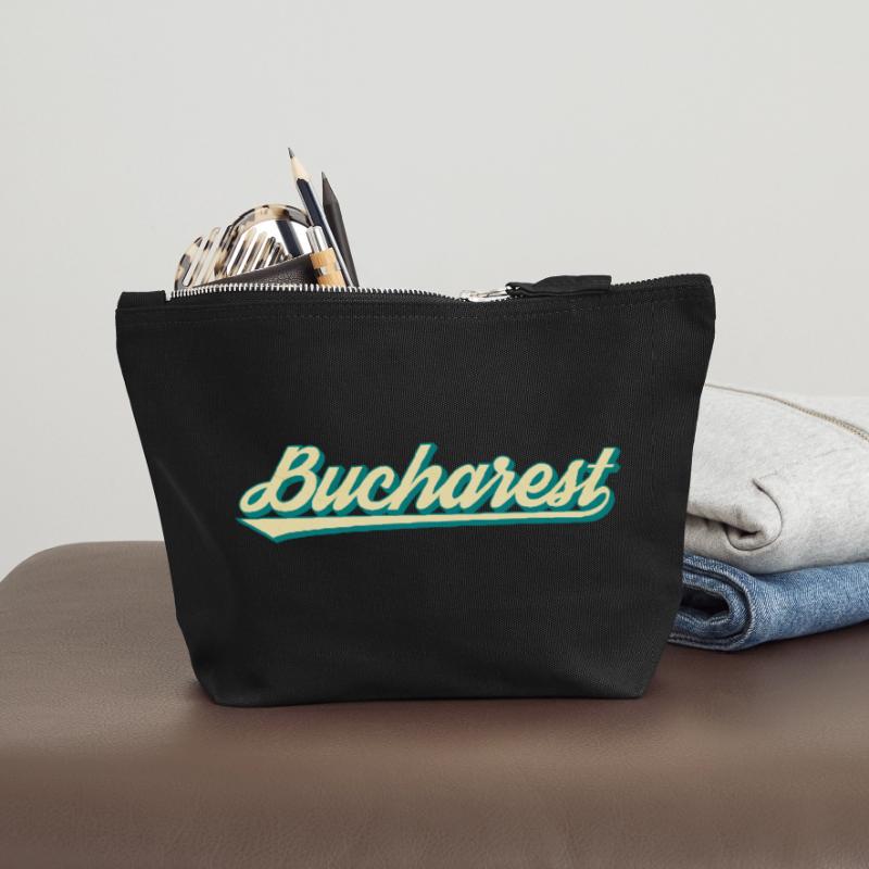 Bucarest Retro Script Pochette zippée en toile 12 x 13 cm