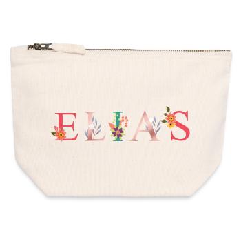 ELIAS Name Art With Flowers Embroidered - Canvas Zip Pouch 12 x 13 cm - nature - Front
